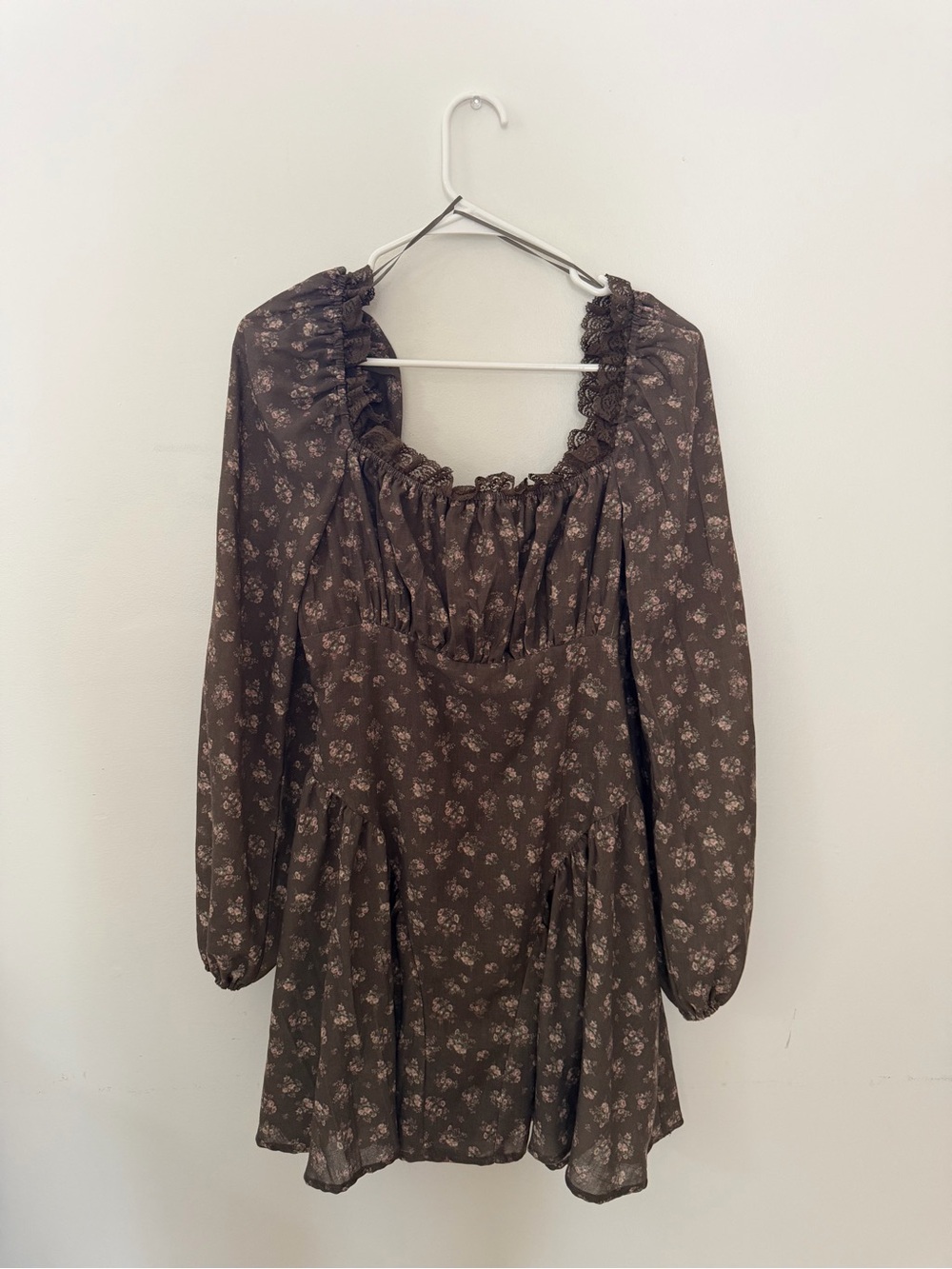 Le Lis Brown Floral Long Sleeve Mini Dress
